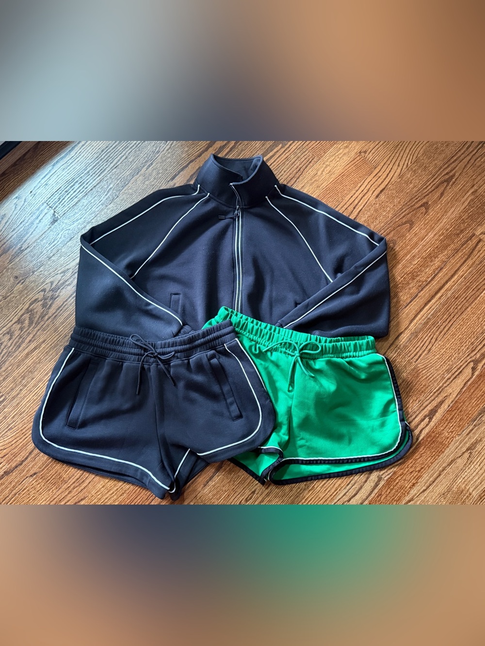 Avia Black and Green Women's Athletic Sweatshirt and Shorts Set - Scuba & Pique